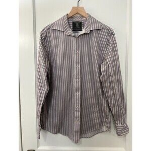 Maker & Company Orange Blue White Grey Red Striped Button Front Shirt - Size L